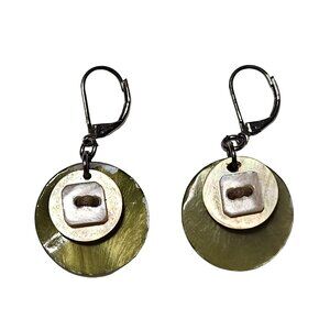 Handmade Shell Button Dangle Earrings Green Boho Statement Fashion Jewelry Women